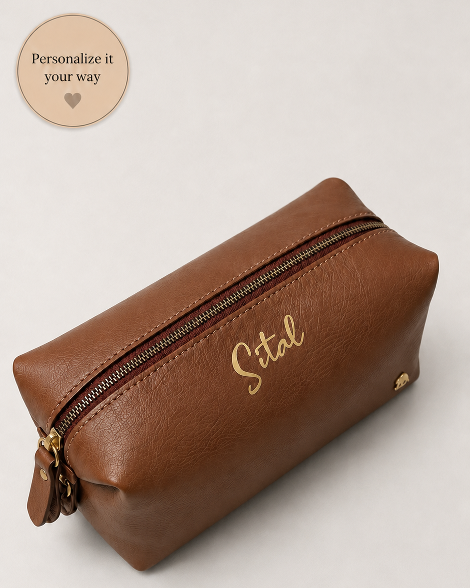 Personalised Travel Pouch - Tan Brown