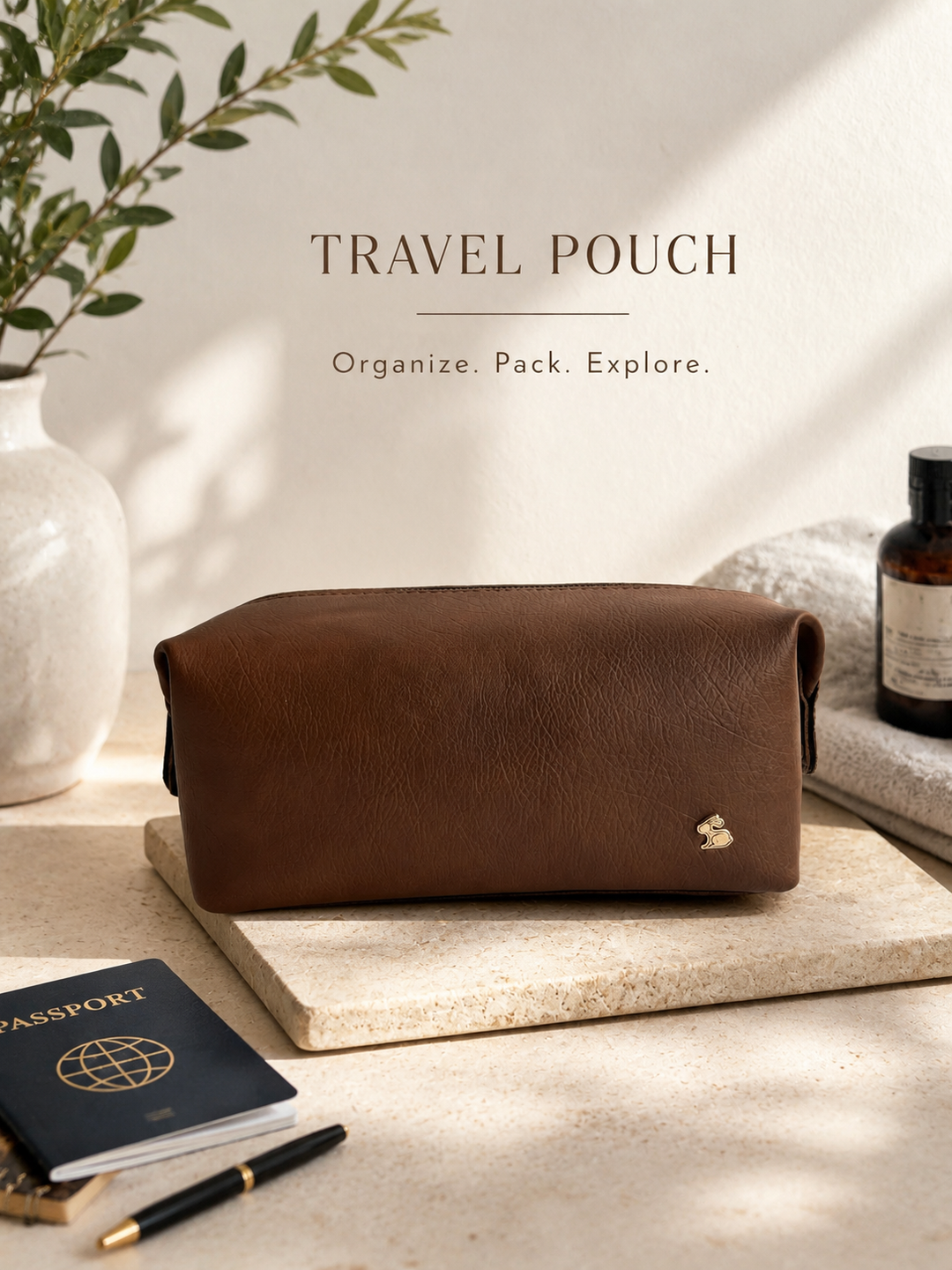 Personalised Travel Pouch - Tan Brown