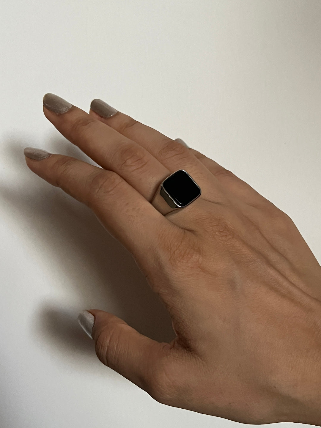 Obsidian Signet Ring Silver - Square