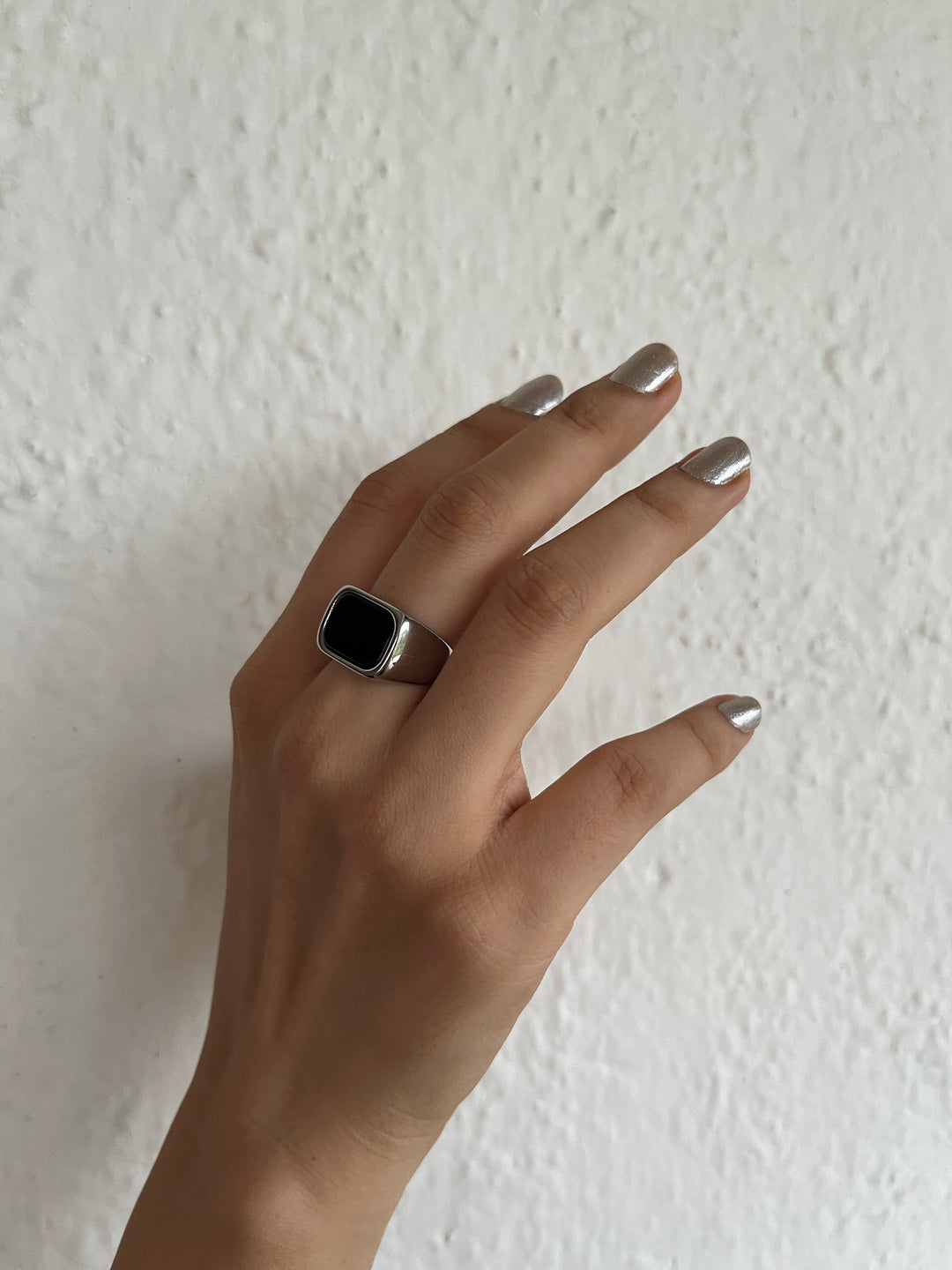 Obsidian Signet Ring Silver - Rectangle