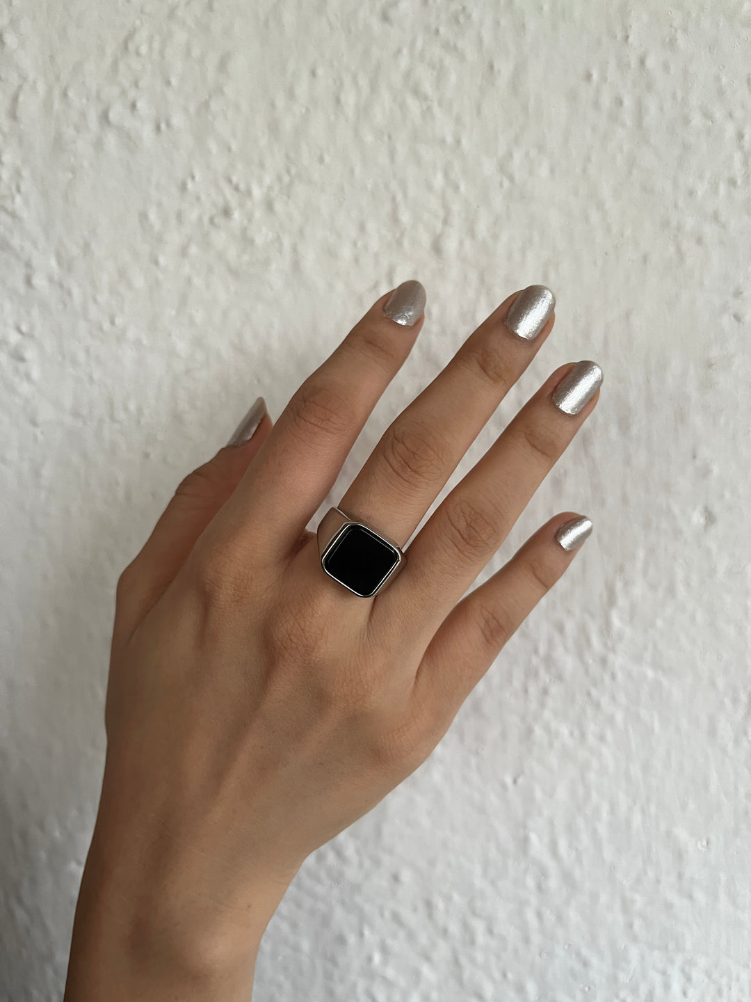 Obsidian Signet Ring Silver - Square