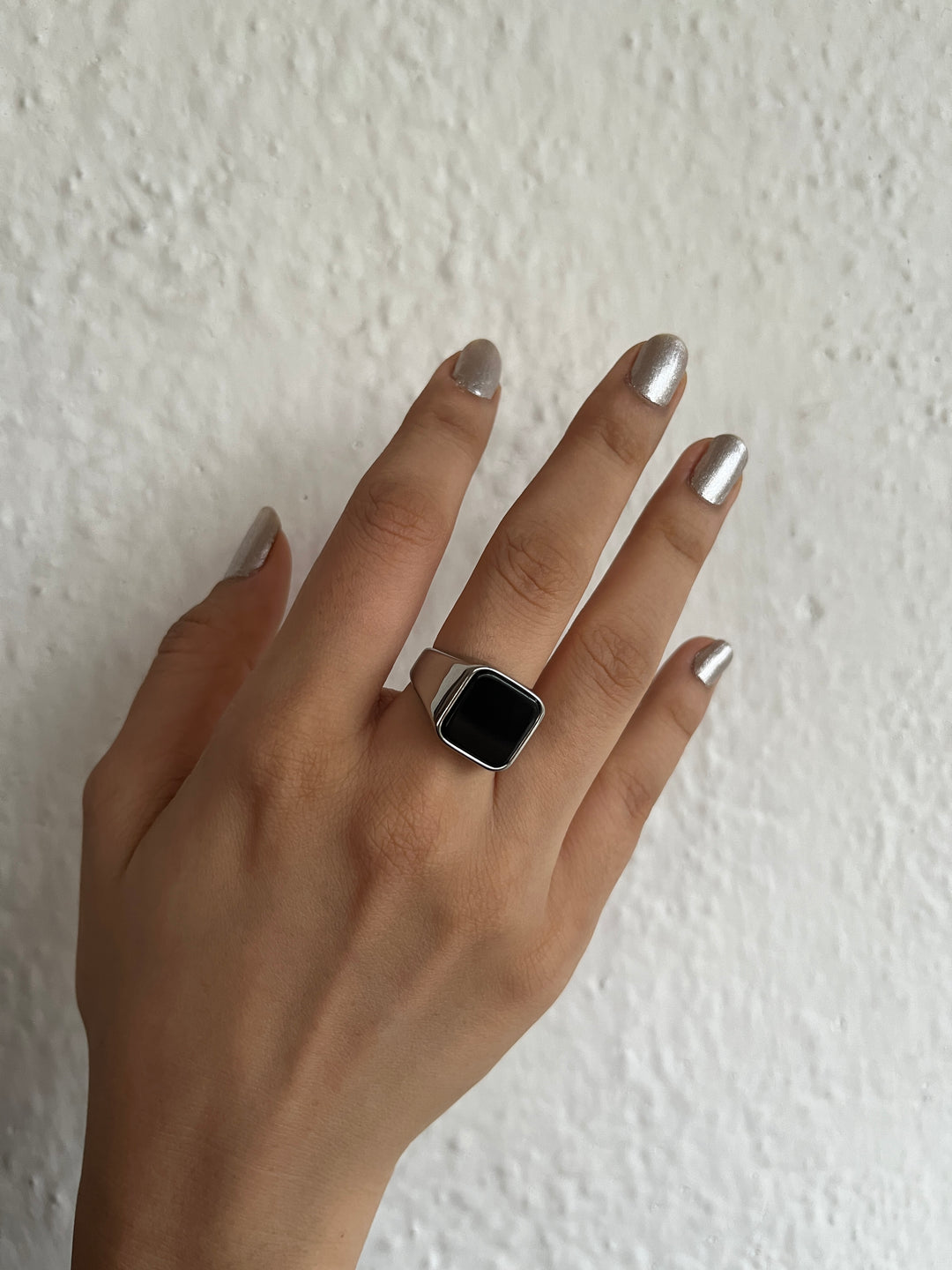 Obsidian Signet Ring Silver - Square