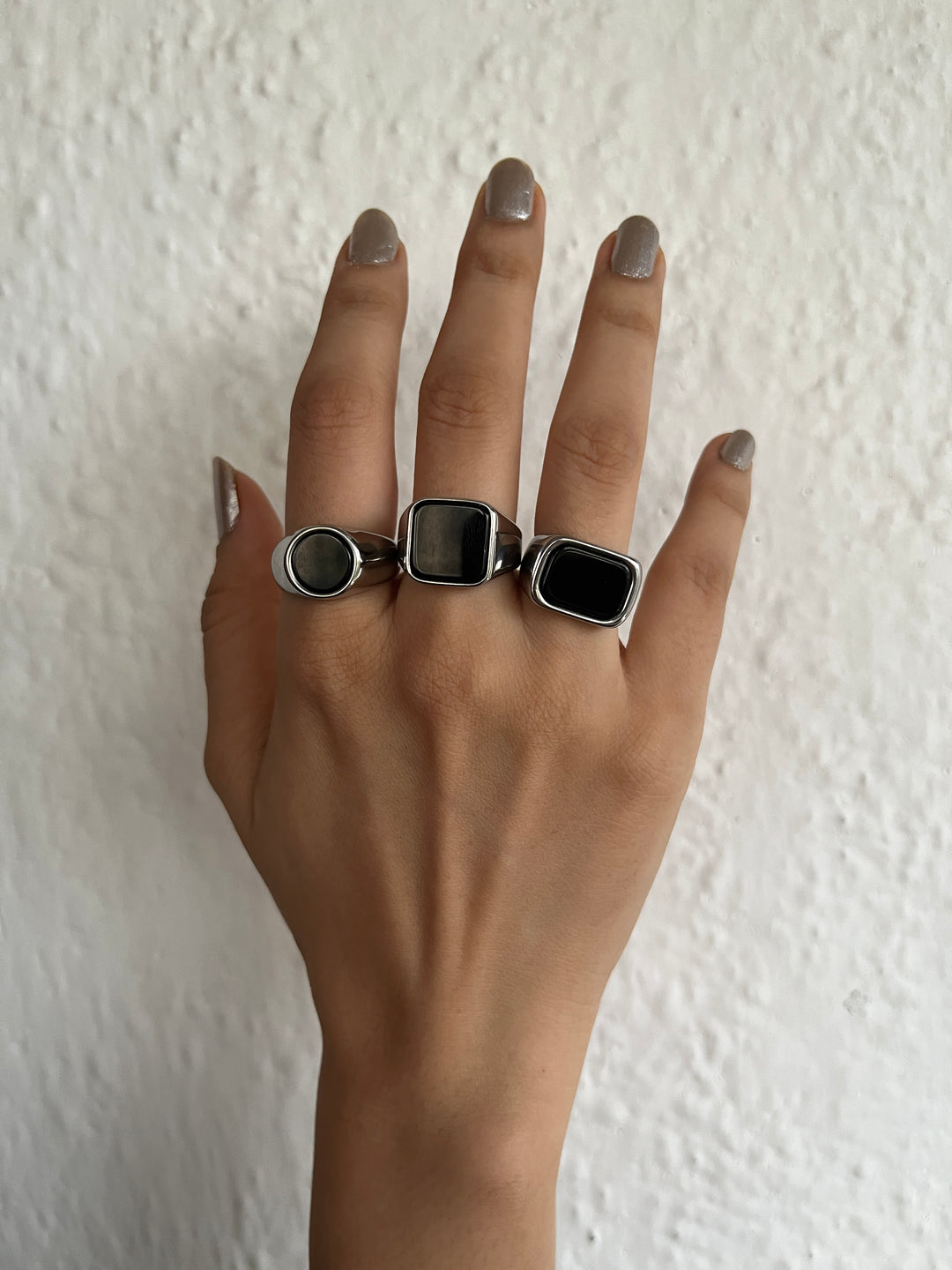 Obsidian Signet Ring Silver - Rectangle